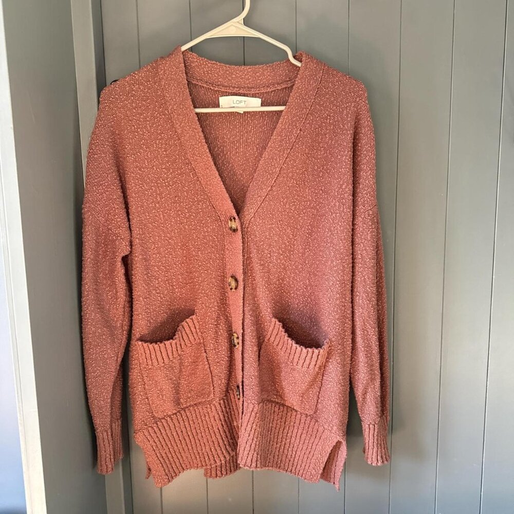 Loft dark mauve cardigan with pockets #cardigan #knitwear